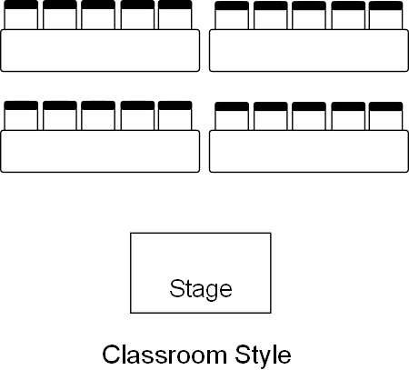 Classroom style venue table layout