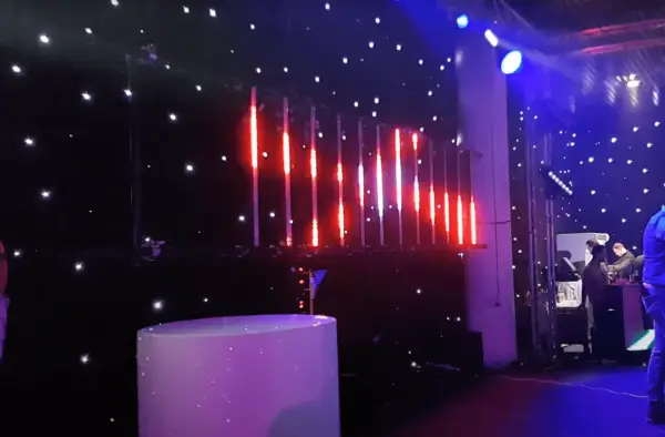 Led pixel bars creating a moving backdrop on stage