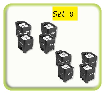 Package 8 battery uplighters hire