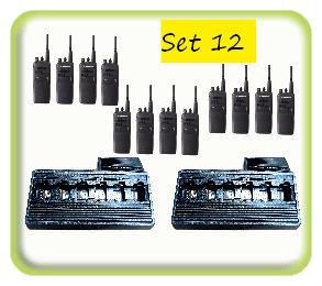 Package of 12 event radios with 2 base charger stations